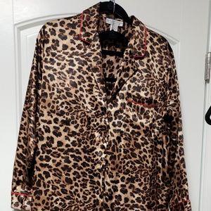 Leopard Print Satin Pajama Set